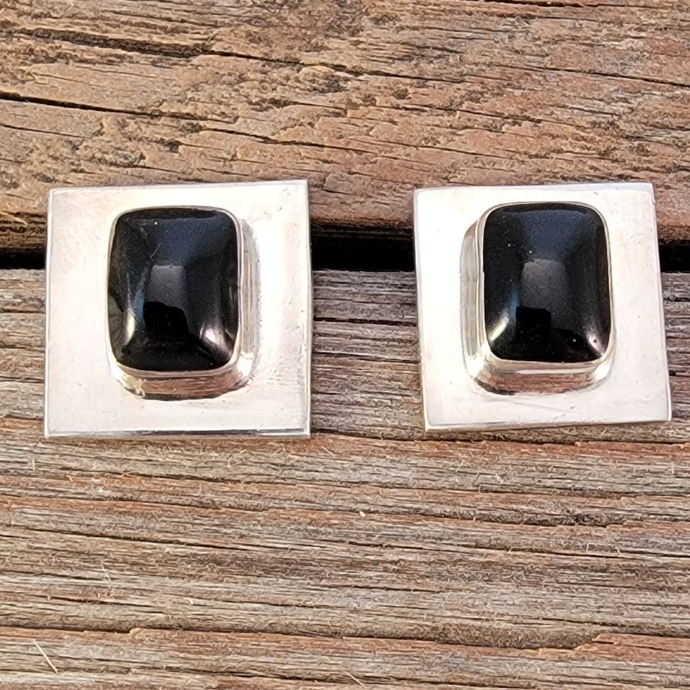 Vintage Sterling Onyx Square Post Earrings